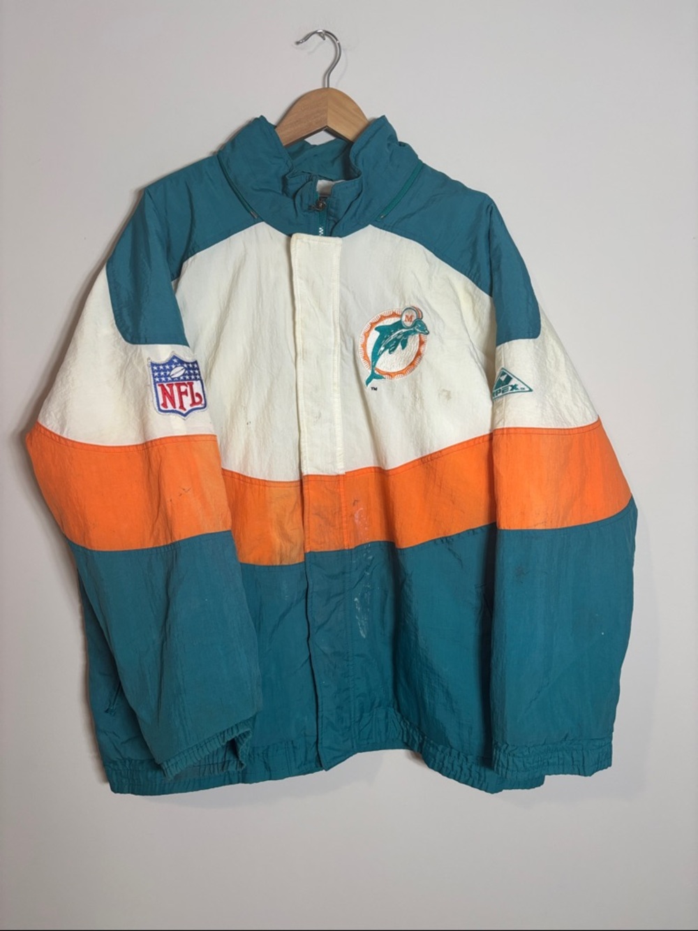 Vintage Apex One Miami Dolphin Puffer Jacket NFL Pro Line Large Flaws
